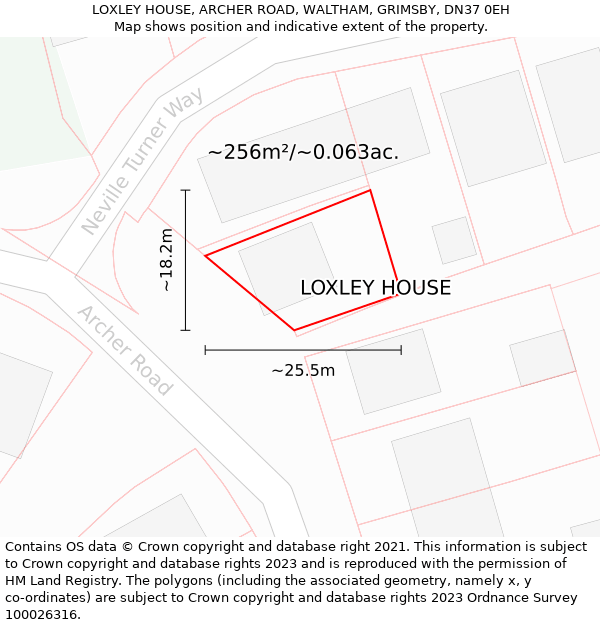 LOXLEY HOUSE, ARCHER ROAD, WALTHAM, GRIMSBY, DN37 0EH: Plot and title map