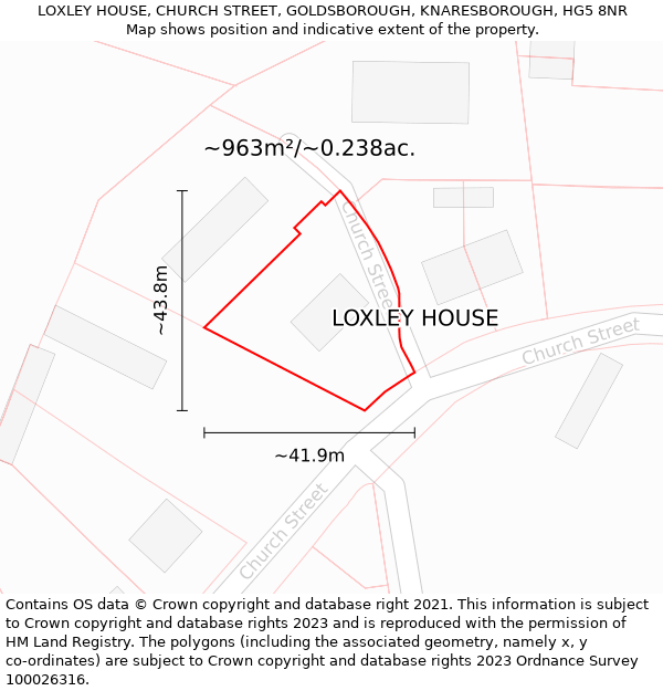 LOXLEY HOUSE, CHURCH STREET, GOLDSBOROUGH, KNARESBOROUGH, HG5 8NR: Plot and title map