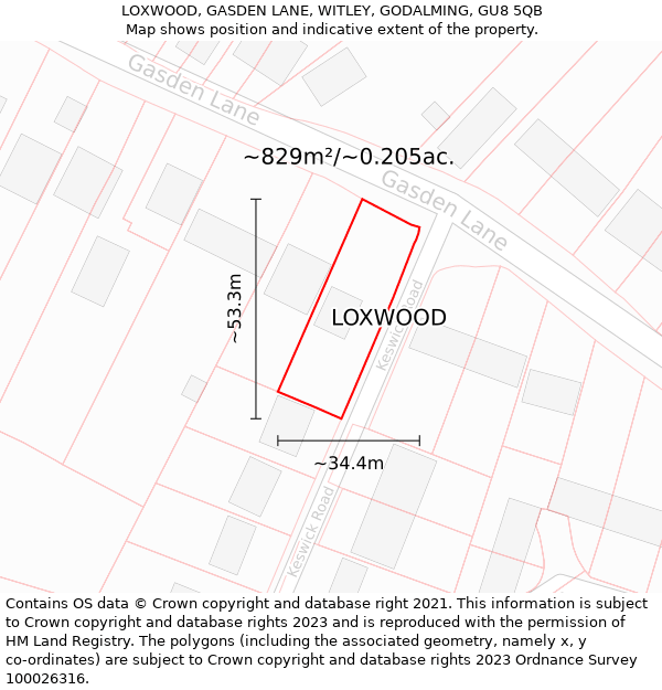 LOXWOOD, GASDEN LANE, WITLEY, GODALMING, GU8 5QB: Plot and title map