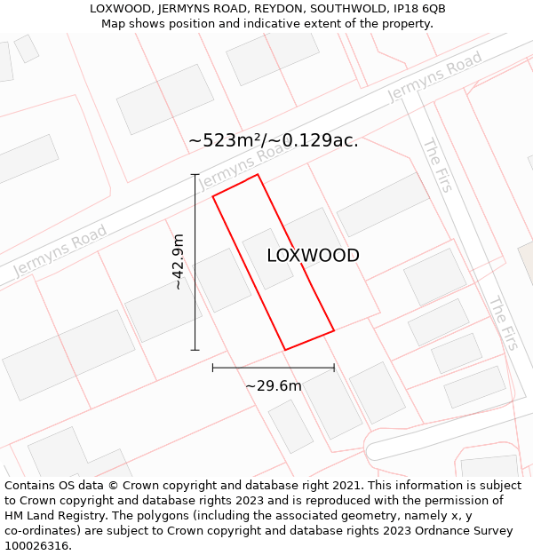 LOXWOOD, JERMYNS ROAD, REYDON, SOUTHWOLD, IP18 6QB: Plot and title map