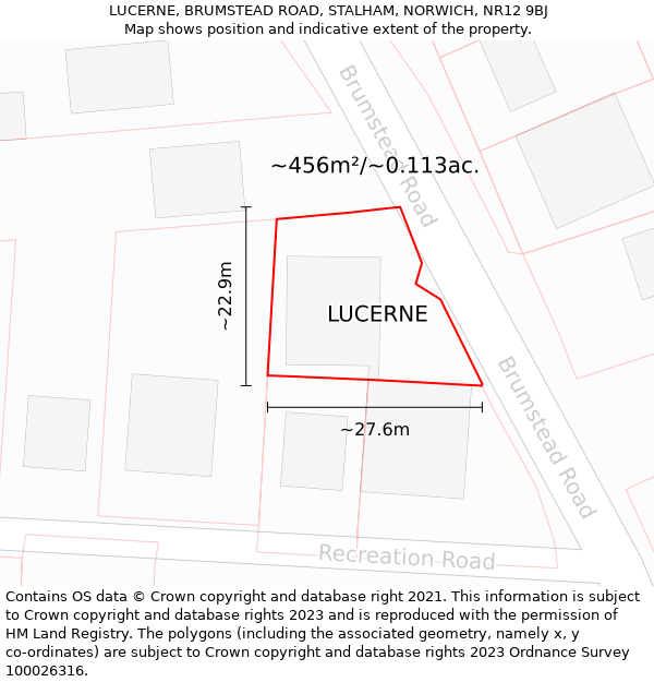 LUCERNE, BRUMSTEAD ROAD, STALHAM, NORWICH, NR12 9BJ: Plot and title map