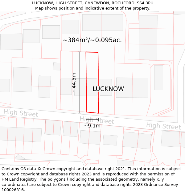 LUCKNOW, HIGH STREET, CANEWDON, ROCHFORD, SS4 3PU: Plot and title map