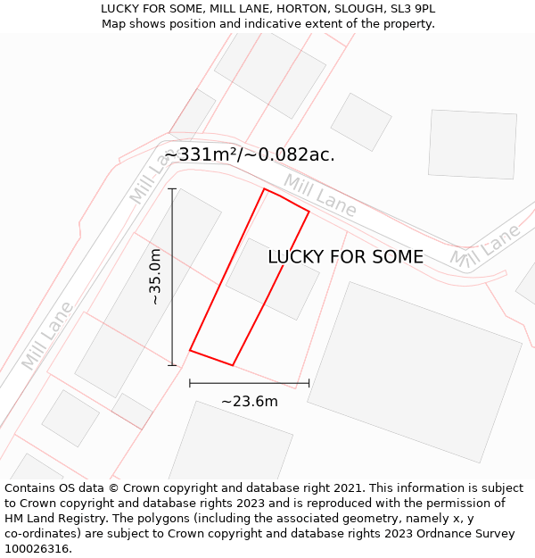 LUCKY FOR SOME, MILL LANE, HORTON, SLOUGH, SL3 9PL: Plot and title map