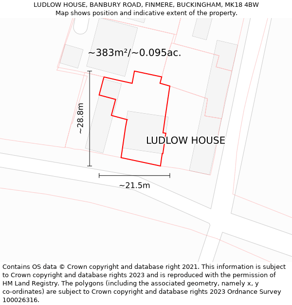 LUDLOW HOUSE, BANBURY ROAD, FINMERE, BUCKINGHAM, MK18 4BW: Plot and title map