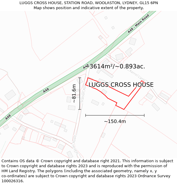 LUGGS CROSS HOUSE, STATION ROAD, WOOLASTON, LYDNEY, GL15 6PN: Plot and title map