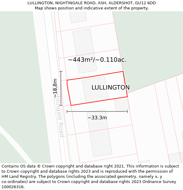 LULLINGTON, NIGHTINGALE ROAD, ASH, ALDERSHOT, GU12 6DD: Plot and title map