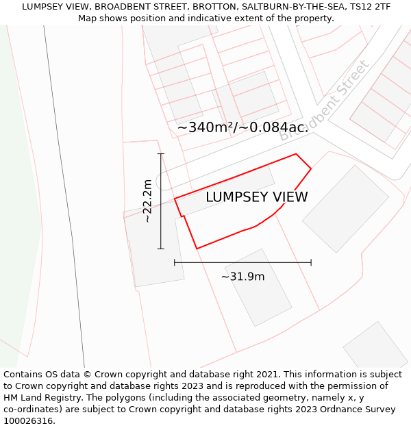 LUMPSEY VIEW, BROADBENT STREET, BROTTON, SALTBURN-BY-THE-SEA, TS12 2TF: Plot and title map