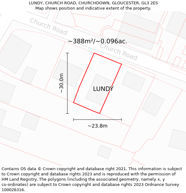 LUNDY, CHURCH ROAD, CHURCHDOWN, GLOUCESTER, GL3 2ES: Plot and title map