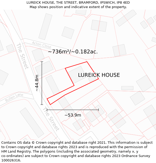LUREICK HOUSE, THE STREET, BRAMFORD, IPSWICH, IP8 4ED: Plot and title map