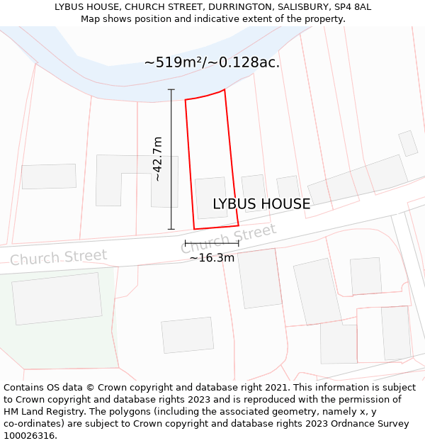 LYBUS HOUSE, CHURCH STREET, DURRINGTON, SALISBURY, SP4 8AL: Plot and title map
