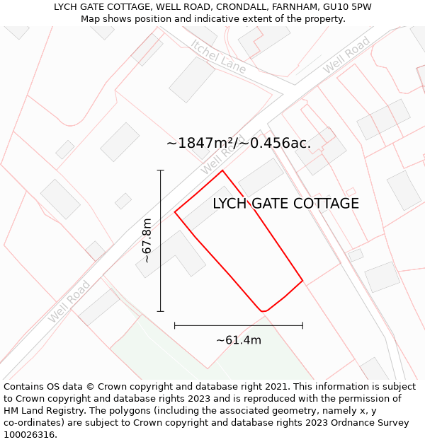 LYCH GATE COTTAGE, WELL ROAD, CRONDALL, FARNHAM, GU10 5PW: Plot and title map