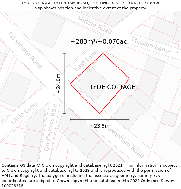 LYDE COTTAGE, FAKENHAM ROAD, DOCKING, KING'S LYNN, PE31 8NW: Plot and title map