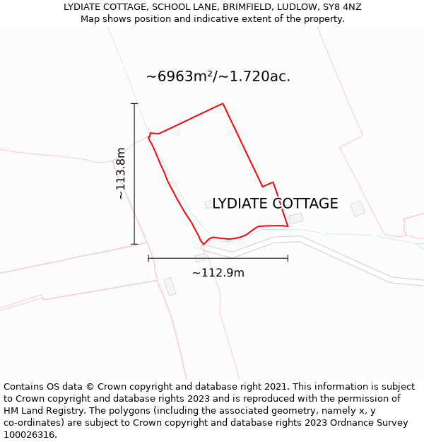 LYDIATE COTTAGE, SCHOOL LANE, BRIMFIELD, LUDLOW, SY8 4NZ: Plot and title map