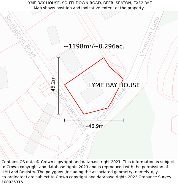 LYME BAY HOUSE, SOUTHDOWN ROAD, BEER, SEATON, EX12 3AE: Plot and title map