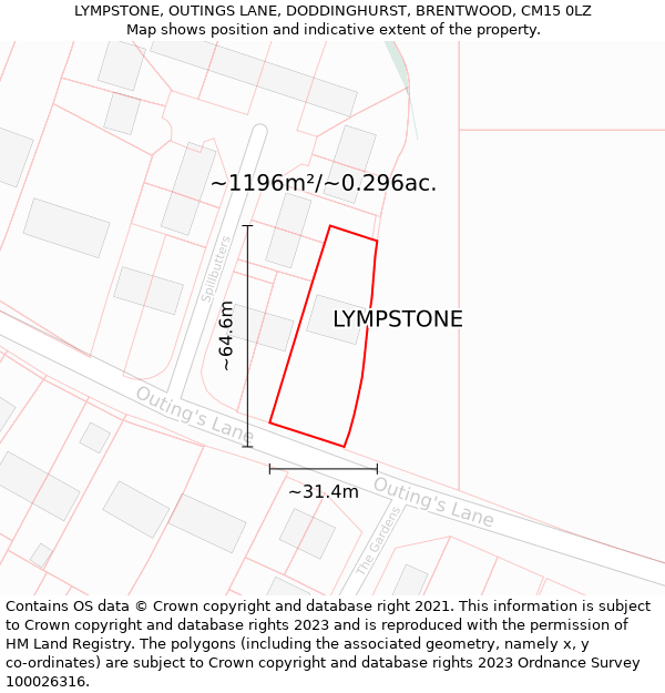 LYMPSTONE, OUTINGS LANE, DODDINGHURST, BRENTWOOD, CM15 0LZ: Plot and title map