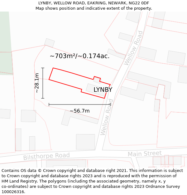 LYNBY, WELLOW ROAD, EAKRING, NEWARK, NG22 0DF: Plot and title map