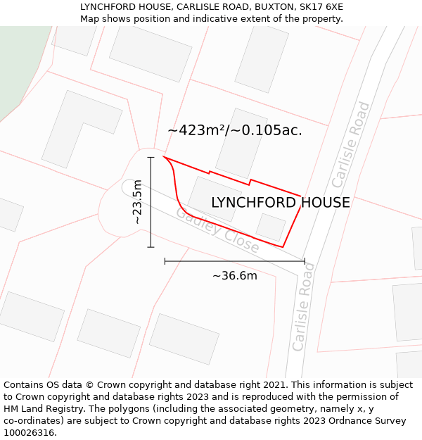 LYNCHFORD HOUSE, CARLISLE ROAD, BUXTON, SK17 6XE: Plot and title map