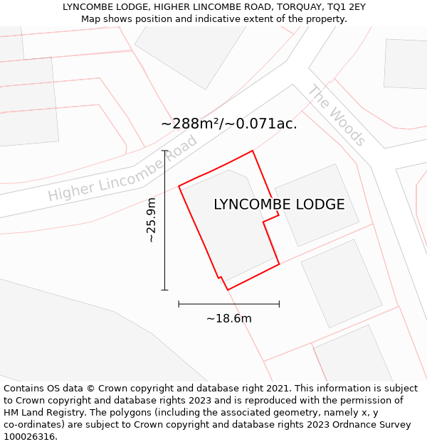 LYNCOMBE LODGE, HIGHER LINCOMBE ROAD, TORQUAY, TQ1 2EY: Plot and title map