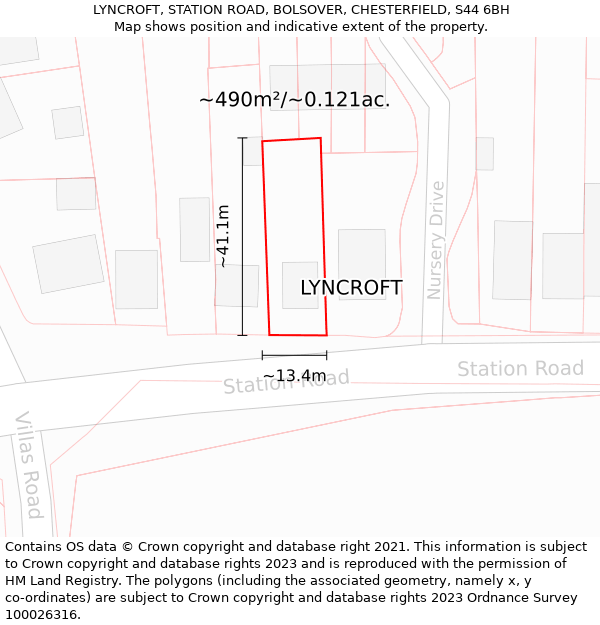 LYNCROFT, STATION ROAD, BOLSOVER, CHESTERFIELD, S44 6BH: Plot and title map