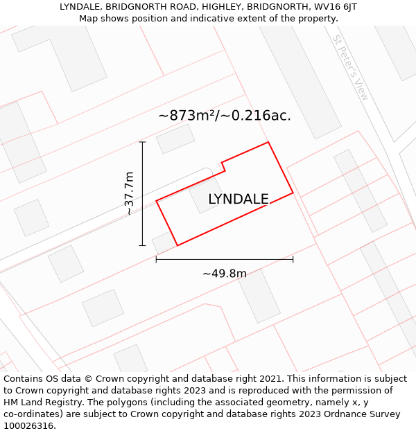 LYNDALE, BRIDGNORTH ROAD, HIGHLEY, BRIDGNORTH, WV16 6JT: Plot and title map