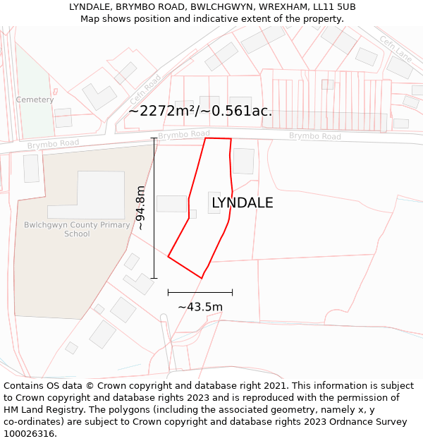 LYNDALE, BRYMBO ROAD, BWLCHGWYN, WREXHAM, LL11 5UB: Plot and title map