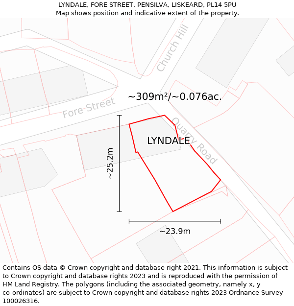 LYNDALE, FORE STREET, PENSILVA, LISKEARD, PL14 5PU: Plot and title map