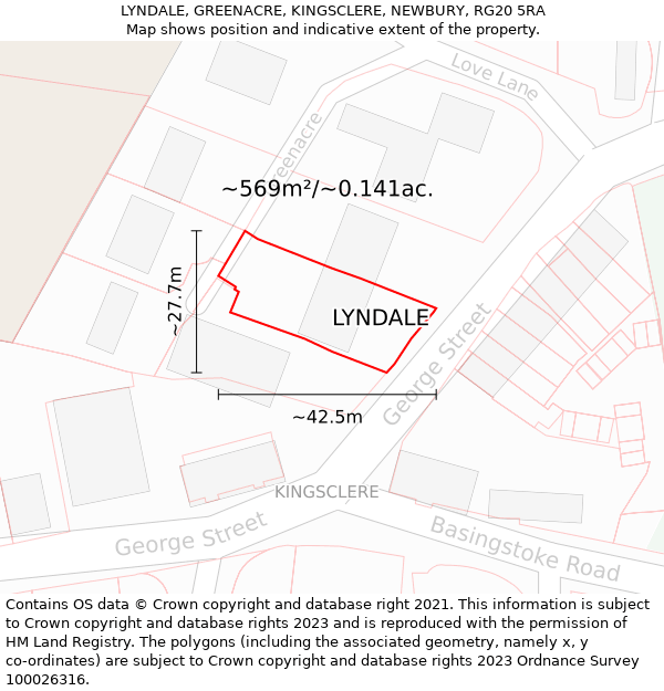 LYNDALE, GREENACRE, KINGSCLERE, NEWBURY, RG20 5RA: Plot and title map