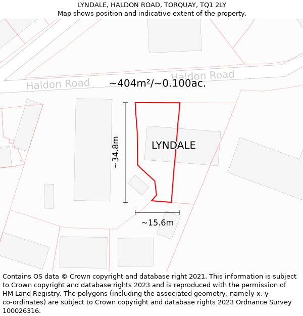 LYNDALE, HALDON ROAD, TORQUAY, TQ1 2LY: Plot and title map
