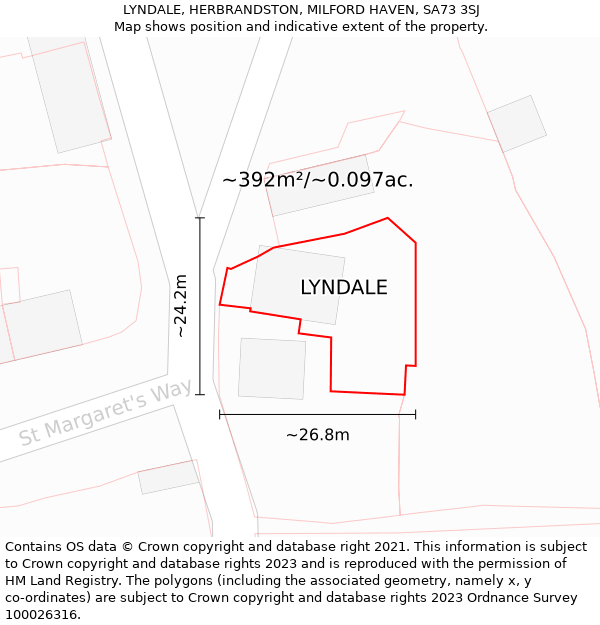 LYNDALE, HERBRANDSTON, MILFORD HAVEN, SA73 3SJ: Plot and title map