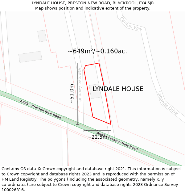 LYNDALE HOUSE, PRESTON NEW ROAD, BLACKPOOL, FY4 5JR: Plot and title map