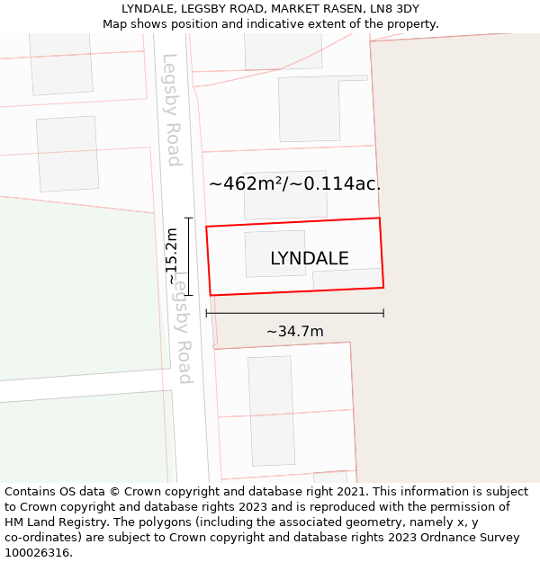 LYNDALE, LEGSBY ROAD, MARKET RASEN, LN8 3DY: Plot and title map