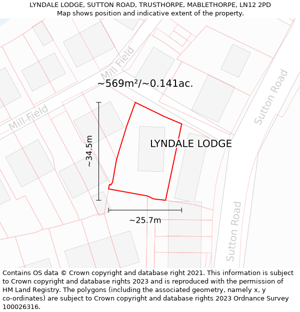 LYNDALE LODGE, SUTTON ROAD, TRUSTHORPE, MABLETHORPE, LN12 2PD: Plot and title map