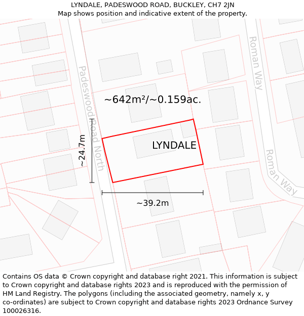 LYNDALE, PADESWOOD ROAD, BUCKLEY, CH7 2JN: Plot and title map