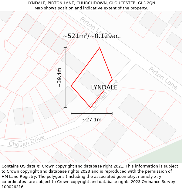 LYNDALE, PIRTON LANE, CHURCHDOWN, GLOUCESTER, GL3 2QN: Plot and title map