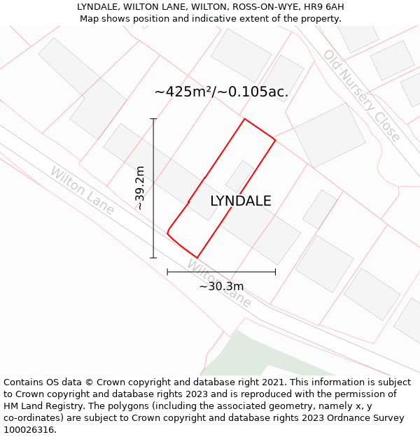 LYNDALE, WILTON LANE, WILTON, ROSS-ON-WYE, HR9 6AH: Plot and title map