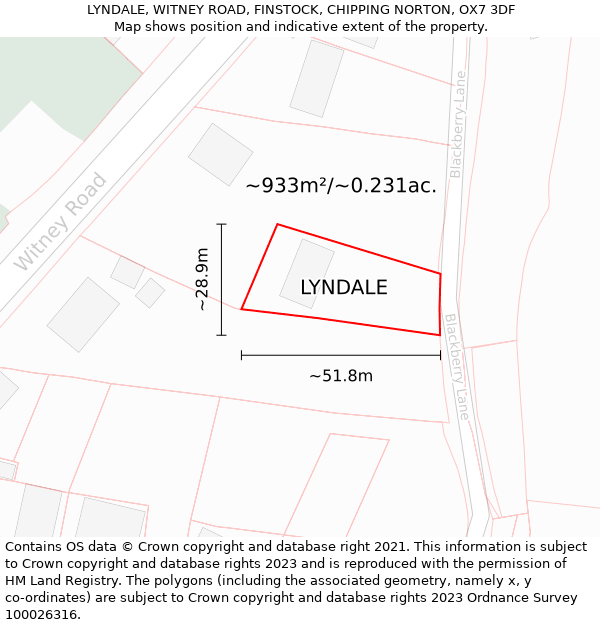 LYNDALE, WITNEY ROAD, FINSTOCK, CHIPPING NORTON, OX7 3DF: Plot and title map