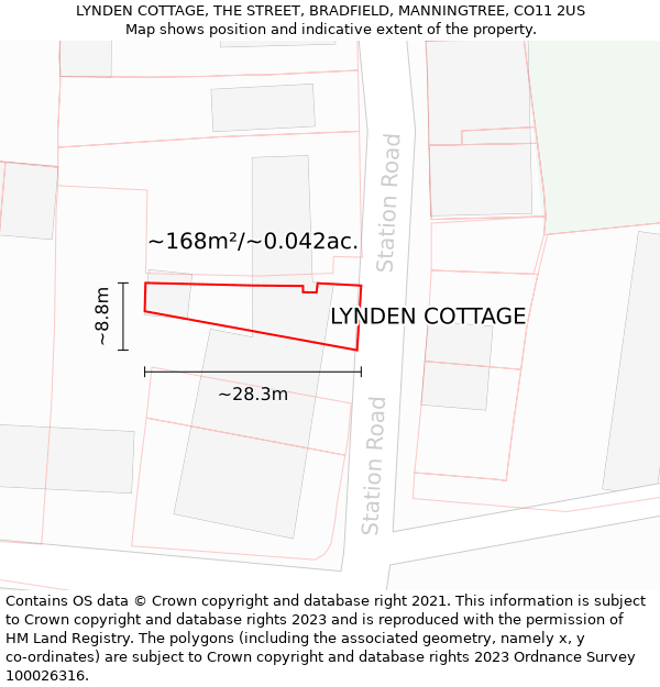 LYNDEN COTTAGE, THE STREET, BRADFIELD, MANNINGTREE, CO11 2US: Plot and title map