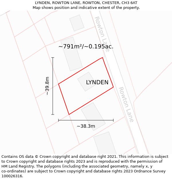 LYNDEN, ROWTON LANE, ROWTON, CHESTER, CH3 6AT: Plot and title map