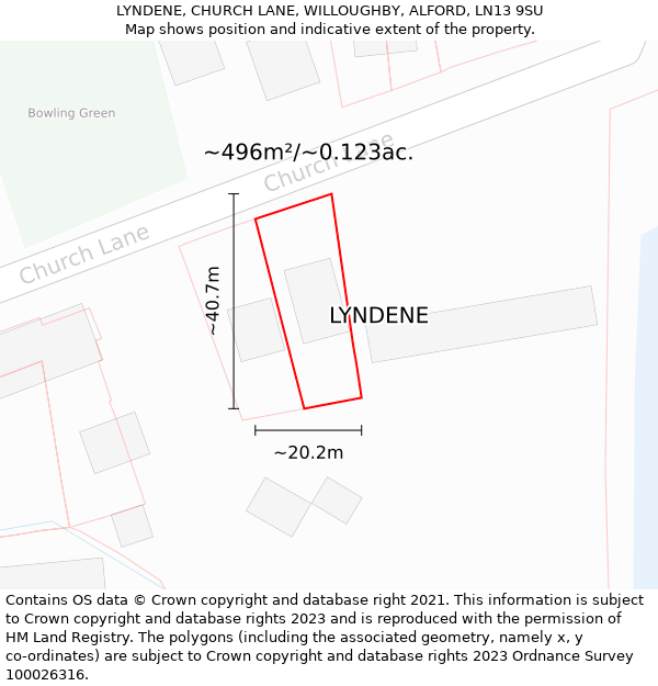 LYNDENE, CHURCH LANE, WILLOUGHBY, ALFORD, LN13 9SU: Plot and title map