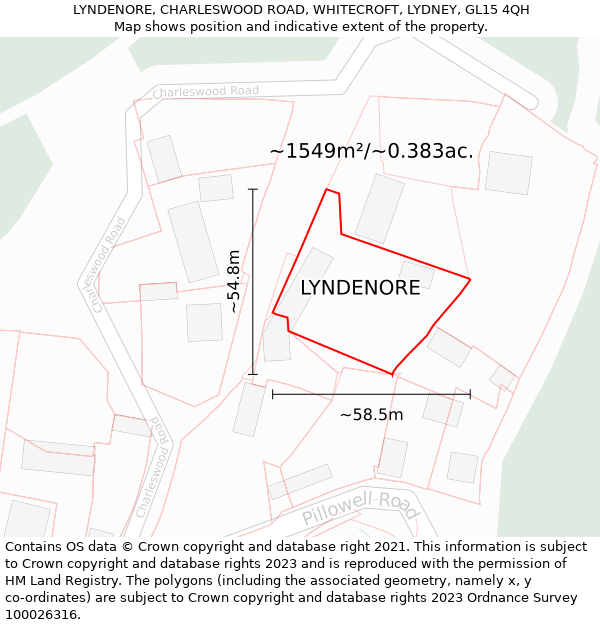 LYNDENORE, CHARLESWOOD ROAD, WHITECROFT, LYDNEY, GL15 4QH: Plot and title map