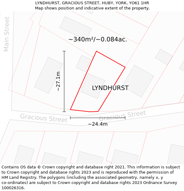 LYNDHURST, GRACIOUS STREET, HUBY, YORK, YO61 1HR: Plot and title map