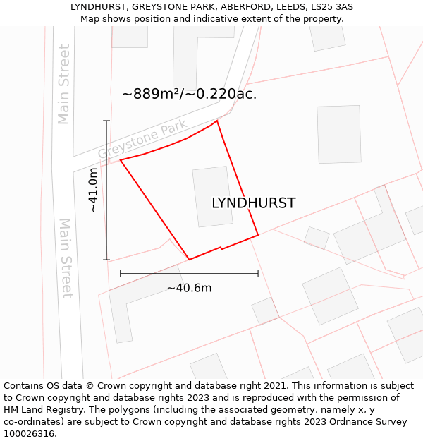 LYNDHURST, GREYSTONE PARK, ABERFORD, LEEDS, LS25 3AS: Plot and title map