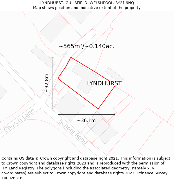 LYNDHURST, GUILSFIELD, WELSHPOOL, SY21 9NQ: Plot and title map