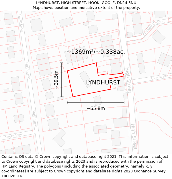 LYNDHURST, HIGH STREET, HOOK, GOOLE, DN14 5NU: Plot and title map