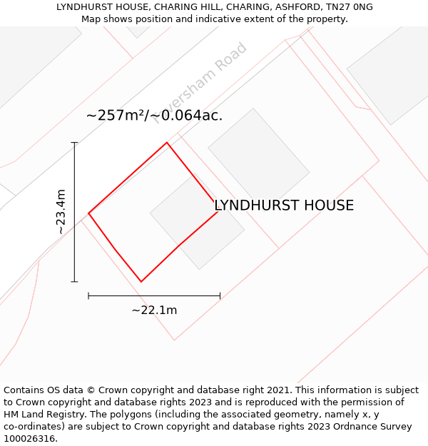 LYNDHURST HOUSE, CHARING HILL, CHARING, ASHFORD, TN27 0NG: Plot and title map