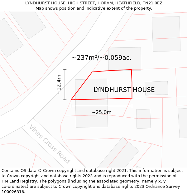 LYNDHURST HOUSE, HIGH STREET, HORAM, HEATHFIELD, TN21 0EZ: Plot and title map