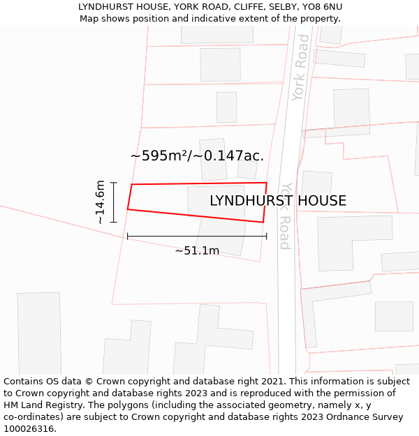 LYNDHURST HOUSE, YORK ROAD, CLIFFE, SELBY, YO8 6NU: Plot and title map