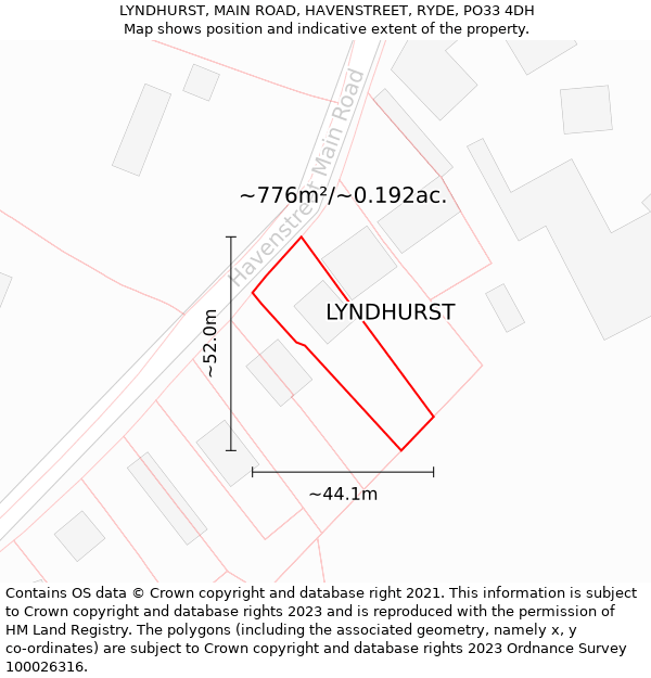 LYNDHURST, MAIN ROAD, HAVENSTREET, RYDE, PO33 4DH: Plot and title map