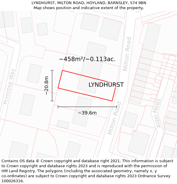 LYNDHURST, MILTON ROAD, HOYLAND, BARNSLEY, S74 9BN: Plot and title map