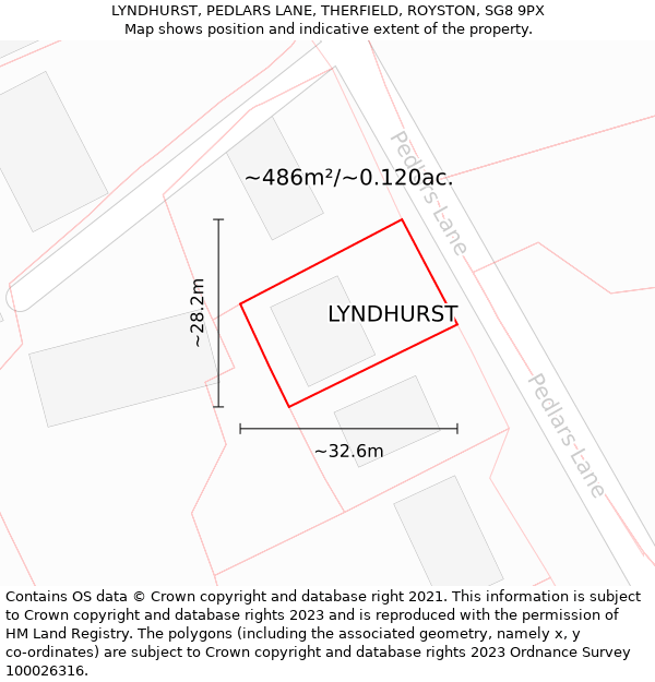 LYNDHURST, PEDLARS LANE, THERFIELD, ROYSTON, SG8 9PX: Plot and title map